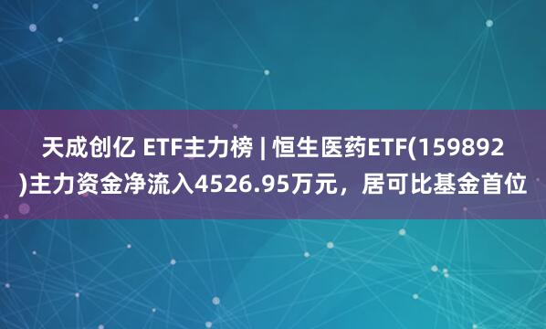 天成创亿 ETF主力榜 | 恒生医药ETF(159892)主力资金净流入4526.95万元，居可比基金首位