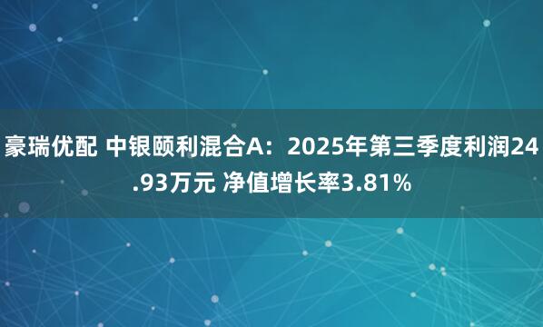 豪瑞优配 中银颐利混合A：2025年第三季度利润24.93万元 净值增长率3.81%